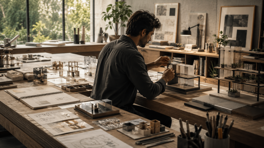 Pessoa transforma estudo e experimentação em uma solução prática, representando aprendizado contínuo e desenvolvimento.