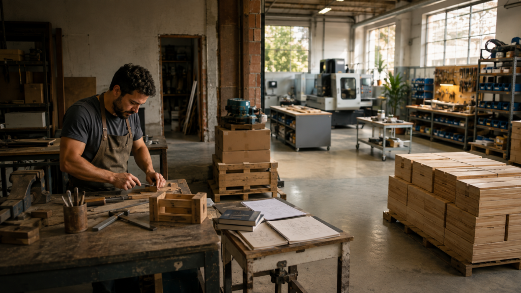 Oficina evoluindo com novos equipamentos e conhecimento, simbolizando investimento e aumento da produtividade